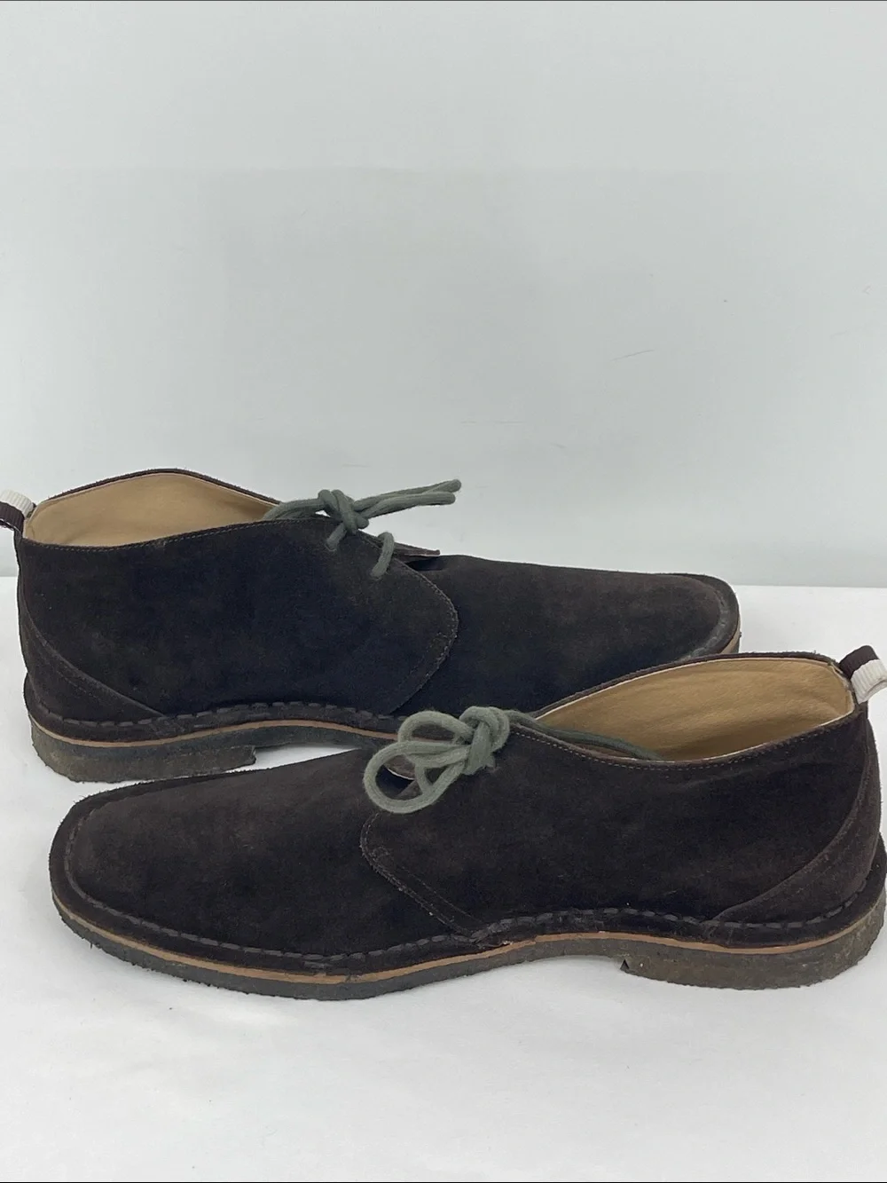 Coach ANTHONY Men's Dark Brown Suede Chukka Boots with Olive Laces SIZE 10 M
